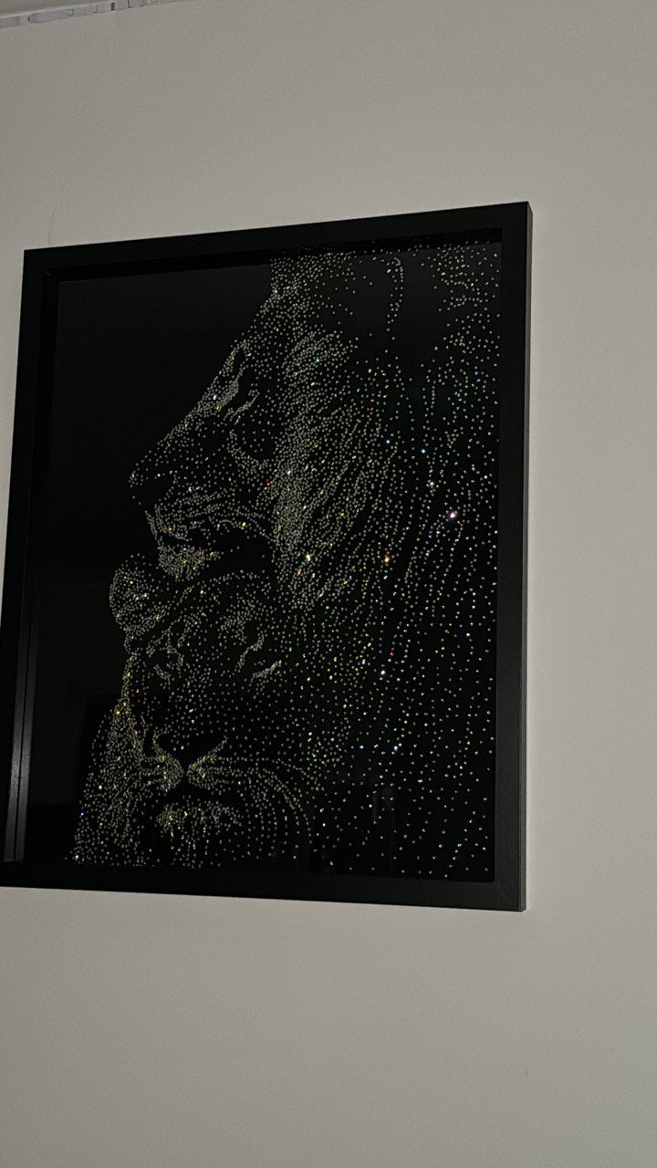 Handmade Diamante Lion and Lioness Poster – Perfect Gift for Couples or Romantic Home Decor