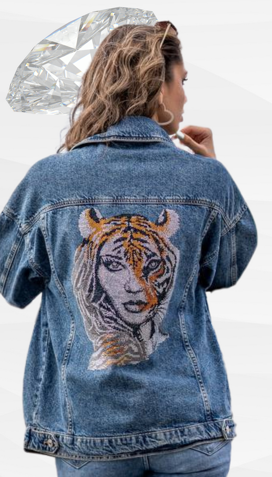 Unique Handmade Tiger Rhinestone Jacket