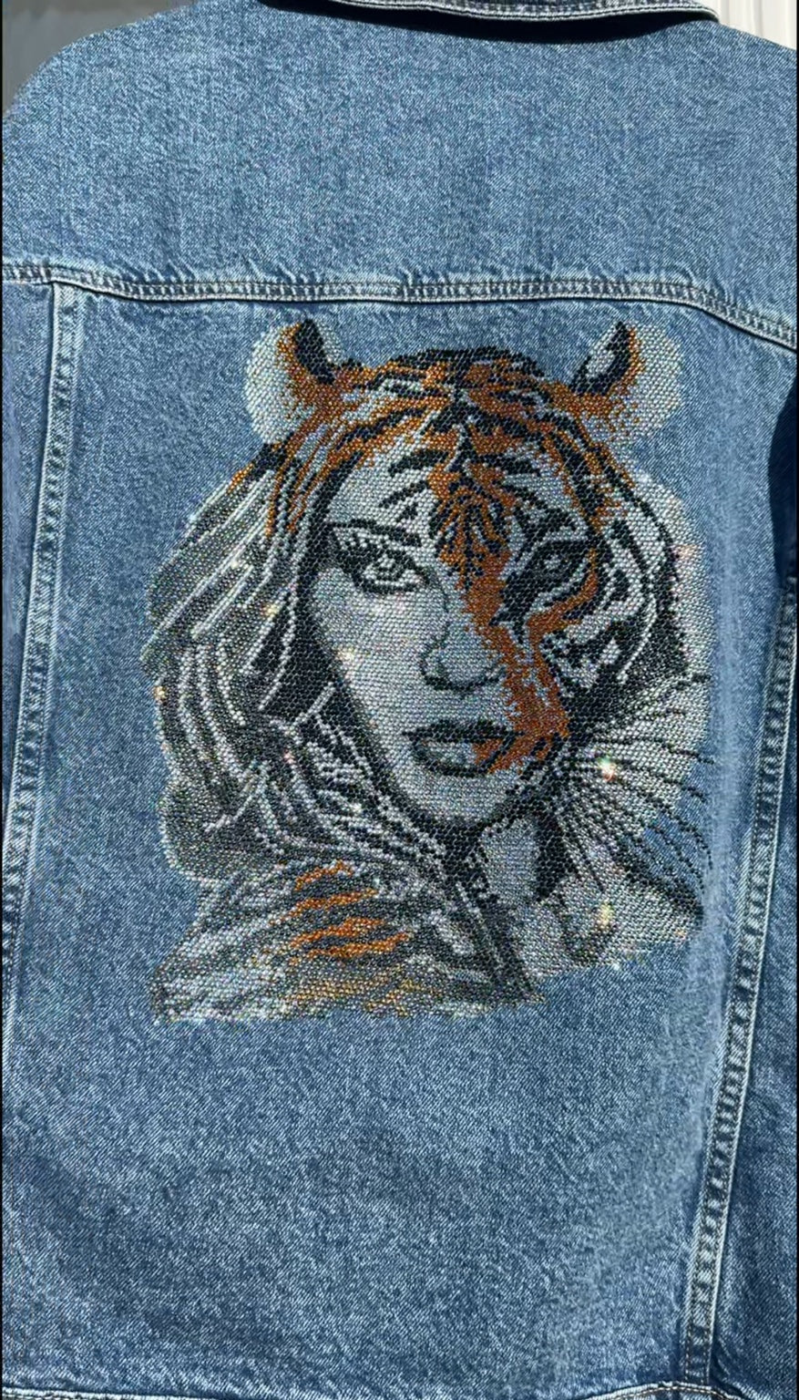 Tiger-Woman Rhinestone Denim Jacket